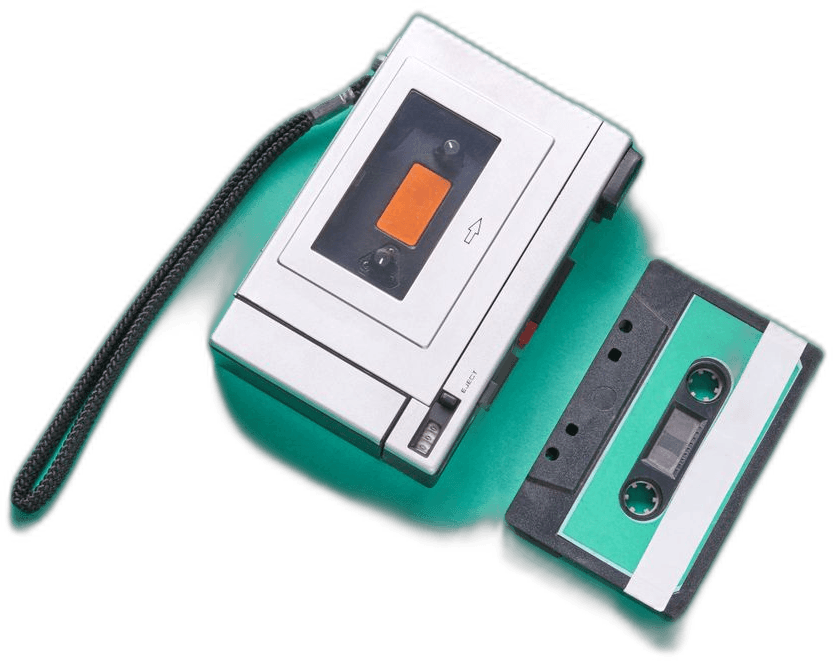 A retro cassette player and tape